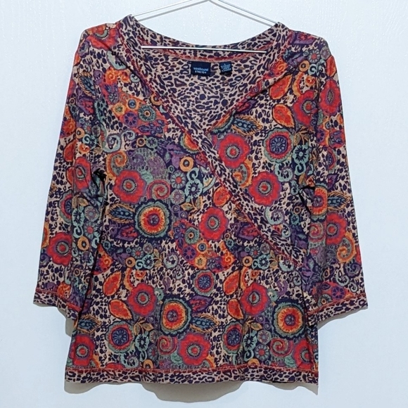 Westbound | Floral Cheetah Paisley | V Neck Sweater | Funky | Artsy | Y2K - Picture 5 of 6